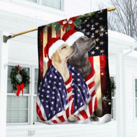Yellow And Silver Labrador Retriever Dogs Flag Merry Christmas ANL285Fv10