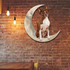 Boston Terrier And Moon Hanging Metal Sign QNK879V16a