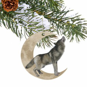 Wolf Ornament, Wolf Howling And Moon Ornament QNK1005Ov3