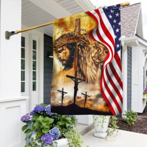 Jesus Christ Lion. Christian Cross American Flag THN3577F