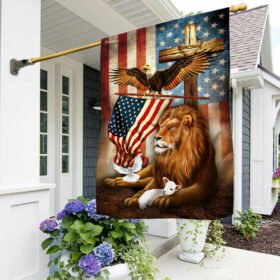 Lion Of Judah Lamb Of God Jesus Christ Rugged Cross American Flag THN3550F