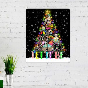 Hippie Christmas Tree Hanging Metal Sign Let It Be TTV379MS