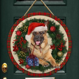 Merry Christmas German Shepherd Wooden Door Sign TRL1456WDv14