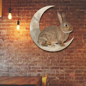 Rabbit Bunny And Moon Hanging Metal Sign QNK1005MSv8
