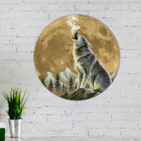 Wolf Howling Moon Hanging Metal Sign TTN398MS