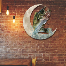 Bass Fish And Moon Hanging Metal Sign QNK1007MSv9