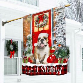 Bulldog. Let It Snow Christmas Flag THB2640Fv6