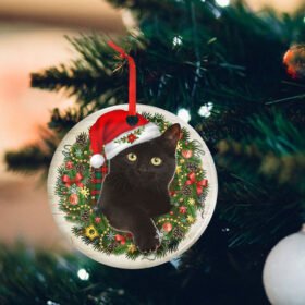 Black Cat Meowy Christmas Ceramic Ornament THH3449O