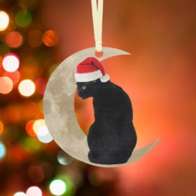 Black Cat Christmas Ornament, Black Cat On The Moon QNK879Oc