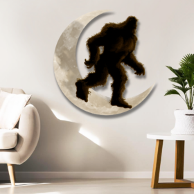 Bigfoot Sasquatch And Moon Hanging Metal Sign QNK1005MSv7