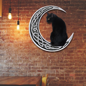 Black Cat On The Moon Hanging Metal Sign QNK1008MS