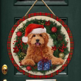 Merry Christmas Goldendoodle Wooden Door Sign TRL1456WDv16