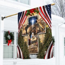 Jesus Christ Is Born. Nativity Of Jesus. Christmas American Flag THH3568F