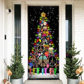 Hippie Christmas Tree Door Cover Let It Be TTV379D