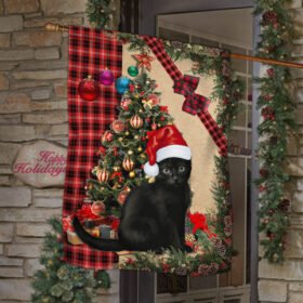 Santa Cat Flag Sitting In Front Of The Christmas Tree TTY360F