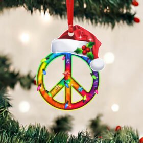Hippie Christmas Custom-Shaped Ornament Santa Hat Peace Sign DBD2970O