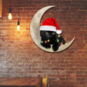 Black Cat On The Moon Christmas Hanging Metal sign QNK1012MS