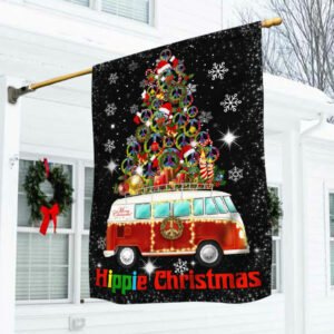 Hippie Christmas Flag Hippie Bus Under Peace Sign Tree DDH2972F