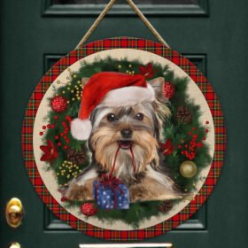 Merry Christmas Yorkies Wooden Door Sign TRL1456WDv17