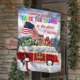 Christmas Flag, Hippie Bus, Country Roads Take Me Home To The Place I Belong QNN642F