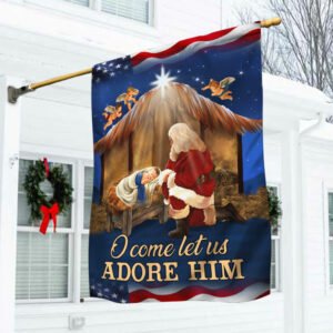 Kneeling Santa Flag O Come Let Us Adore Him DDH3010F