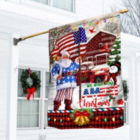 Santa Claus. We Wish You Ameri Christmas Flag THN3559Fv1
