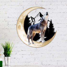 Wolf Howling Moon Hanging Metal Sign THH3525MS