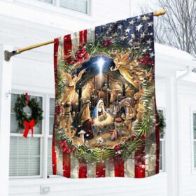 Jesus Is Born. Nativity Of Jesus American Flag THH2775Fv2