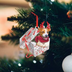 Jack Russell Terrier Custom Shaped Ornament Happy Box NNT127Ov2