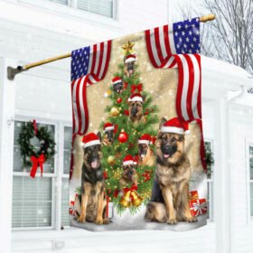 German Shepherd Family Flag. Hiding In The Christmas Tree MBH228Fv2