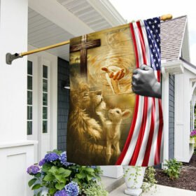 Jesus Lamb Lion Savior Cross American Flag MBH238F