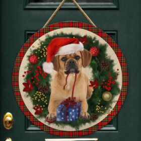 Merry Christmas Puggle Wooden Door Sign TRL1456WDv20