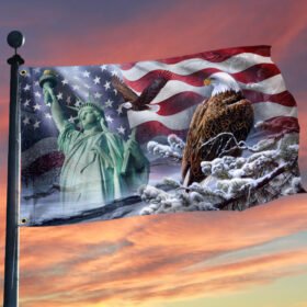 US Patriotic Grommet Flag Eagle In Winter Snow DDH2992GF