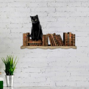 Black Cat Sitting On The Bookshelf Hanging Metal Sign TTN469MSv1
