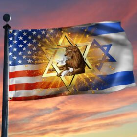 Jewish Grommet Flag, Lion Of Judah Israel American Flag QNK1023GF