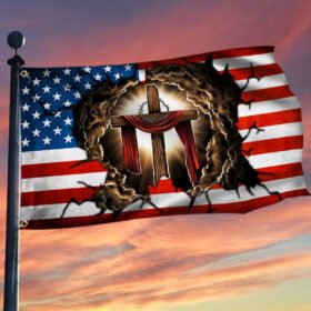 One Nation Under God. Christian Cross American Flag THH3644GF