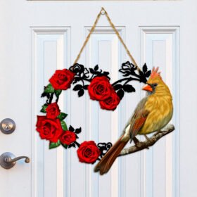 Cardinal Wooden Door Sign, A Big Piece Of My Heart Lives In Heaven QNN540WDv1