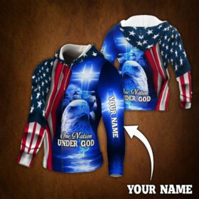 Personalized Lion & Eagle Christian Cross Flag One Nation Under God Zip Hoodie BNN03156ZHCT