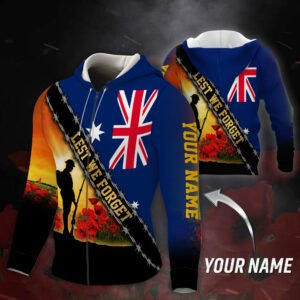 Personalized Lest We Forget Personalized Remembrance Day Australian Veteran Zip Hoodie THB3281ZHv2CT
