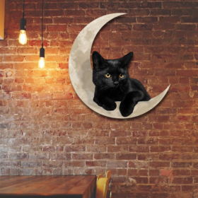 Black Cat With Green Eyes On The Moon Hanging Metal Sign QNK879MSe