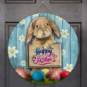 Happy Easter Bunny Eggs Wooden Door Sign QNK701WD