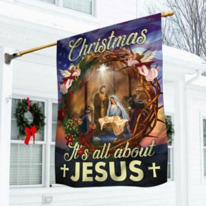 Nativity Wreath Flag Christmas It's All About Jesus DDH3062F