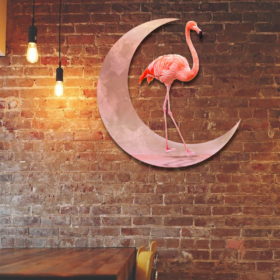Flamingo On The Moon Hanging Metal Sign QNK1005MSv13