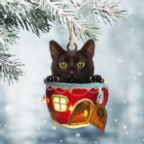 Black Cat In Tea Cup Ornament QNN671O