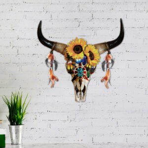 Native American Bull Skull Hanging Metal Sign Ruby NNT188MS