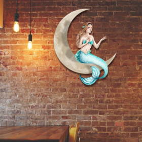 Mermaid On The Moon Hanging Metal Sign QNK1005MSv11