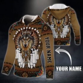 Personalized Wolf Native American Zip Hoodie Custom Text THB2937ZHCT