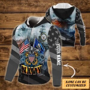 Personalized U.S. Navy Veteran Proudly Served Zip Hoodie Custom Name THH3107ZHCT