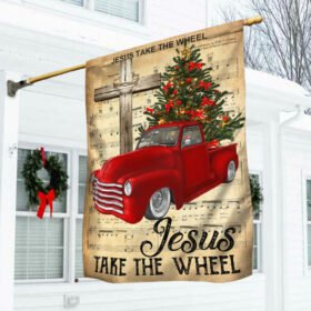 Vintage Red Truck Flag Jesus Take The Wheel DDH3064F