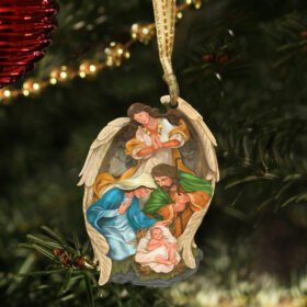 Guardian Angel With Holy Family Christmas Ornament , Nativity Scene QNK1020O